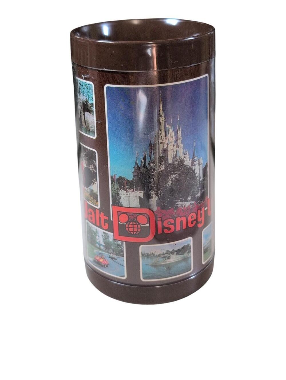 Vintage ‘81 Disney World Photo's 1000 League Tall Thermo Serv Mug Brown Plastic